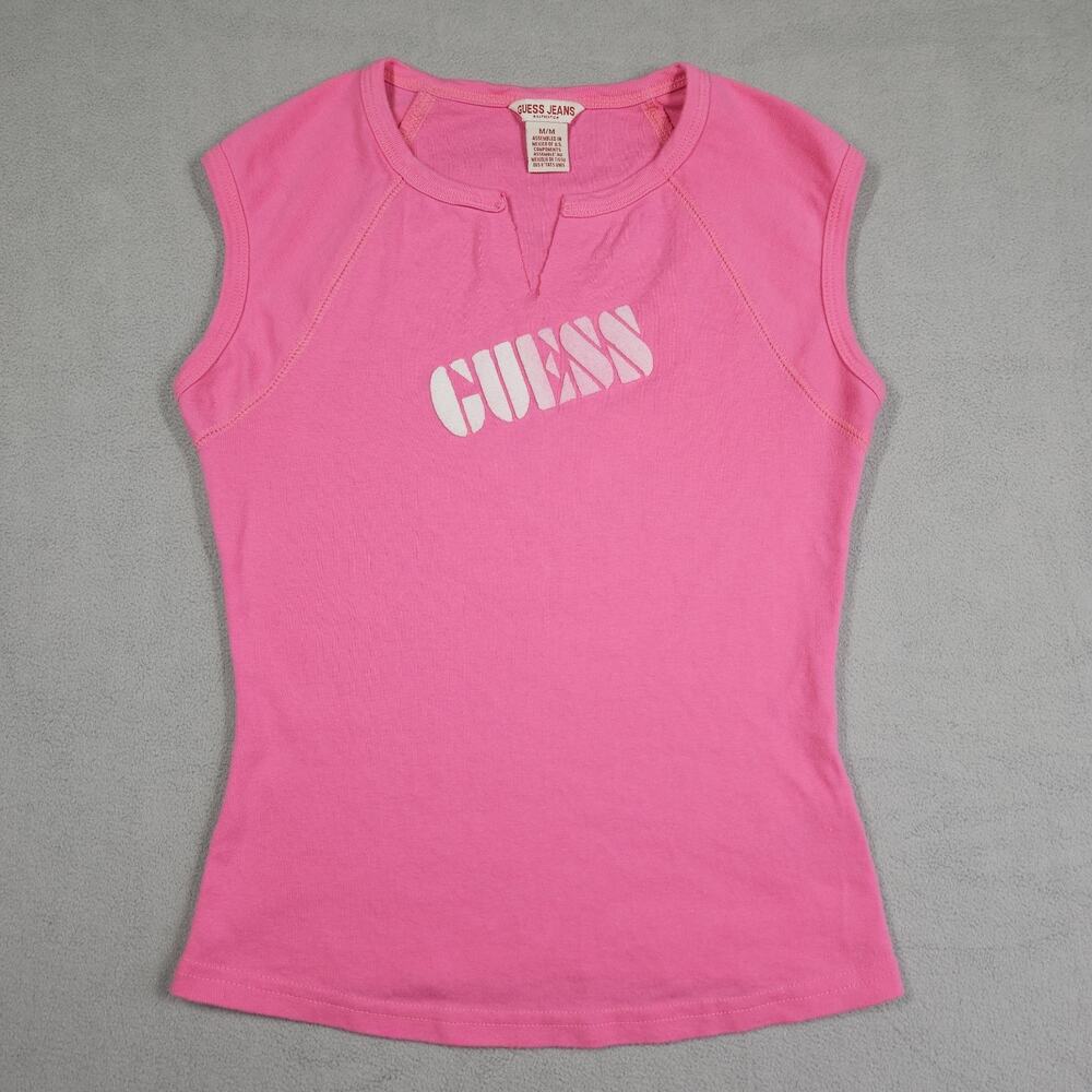 Vintage Y2K Guess Jeans Baby Tee Womens Sz M Graphic Tee Shirt Preppy Streetwear